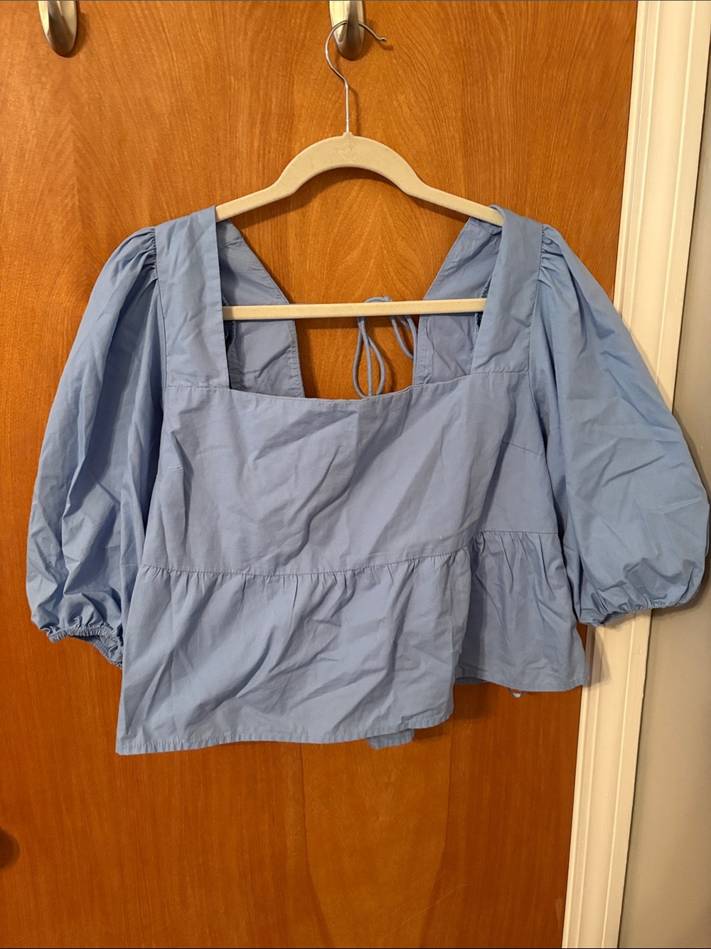 Abercrombie & Fitch Light Blue Square-Neck Puff Sleeve Blouse
